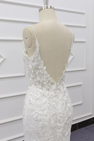 Bestes Meerjungfrau-Brautkleid mit Spaghettiträgern und Applikationen 