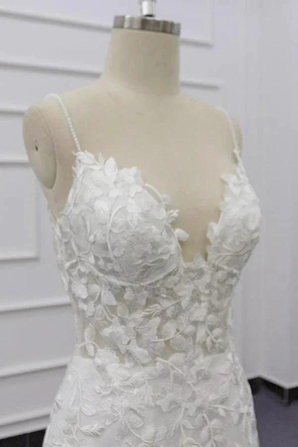 Best Spaghetti Strap Appliques Mermaid Wedding Dress by misshow.com