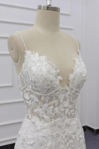 Bestes Meerjungfrau-Brautkleid mit Spaghettiträgern und Applikationen 