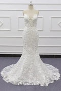 Best Spaghetti Strap Appliques Mermaid Wedding Dress by misshow.com