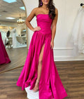 Beth | Fuchsia Strapless Taffeta A-line Long Formal Dress by KissProm