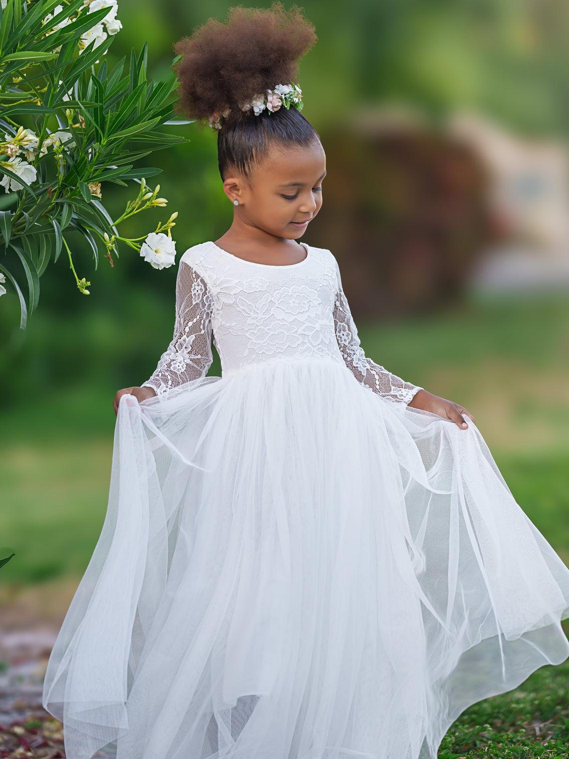Girl Peony Lace Back A-Line Straight Tutu Tulle Party Flower Girl Dress - photo 4