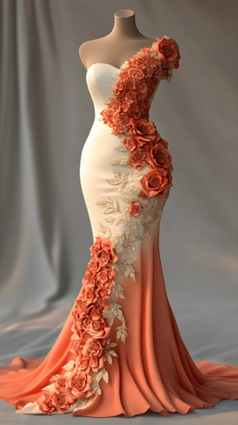 Vestido de fiesta de gasa con apliques de peonías, vestido de noche largo estilo sirena Y8565
