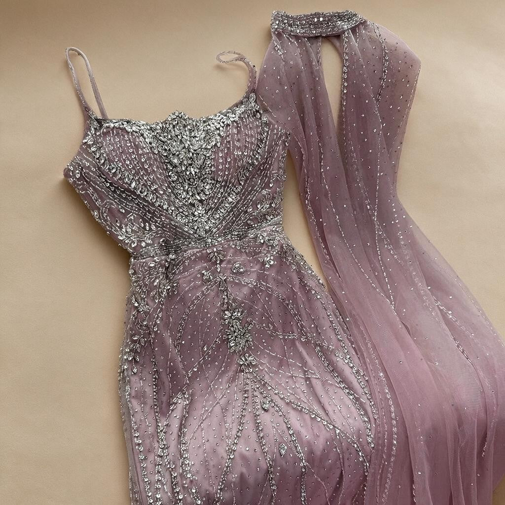 Zapdress 2025 Pink Strapless Mermaid Beaded Evening Dress with Cape Wedding Party Gowns for Women DLA73195 Customized (ZD17274)