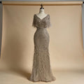 Zapdress Brown Mermaid Beaded Feathers Evening Dresses Elegant Party Gowns for Women DLA71323 Customized (ZD17329)