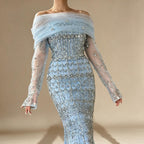 Zapdress Blue Mermaid Beaded Evening Dresses with Detachable Sleeves Elegant Party Gowns for Women DLA72714 Customized (ZD17361)
