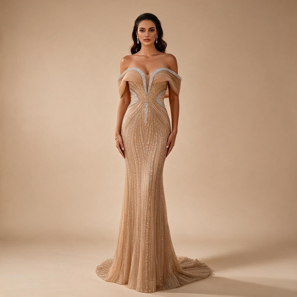 Zapdress Customized Gold Mermaid Evening Dress 2026 Luxury Beaded Party Gowns for Women DLA73142A (ZD17363)