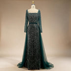 Elegant Dubai Sage Green Mermaid Evening Dress with Cape Sleeves Beaded Formal Gown Zapdress 2025 Customized DLA72160A (ZD17330)