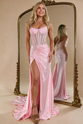 Gorgeous Sparkly Mermaid Strapless Long Beaded Prom Dress with Leg Slit - view 1