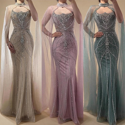 Zapdress 2025 Pink Strapless Mermaid Beaded Evening Dress with Cape Wedding Party Gowns for Women DLA73195 Customized (ZD17274)