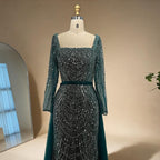 Elegant Dubai Sage Green Mermaid Evening Dress with Cape Sleeves Beaded Formal Gown Zapdress 2025 Customized DLA72160A (ZD17330)