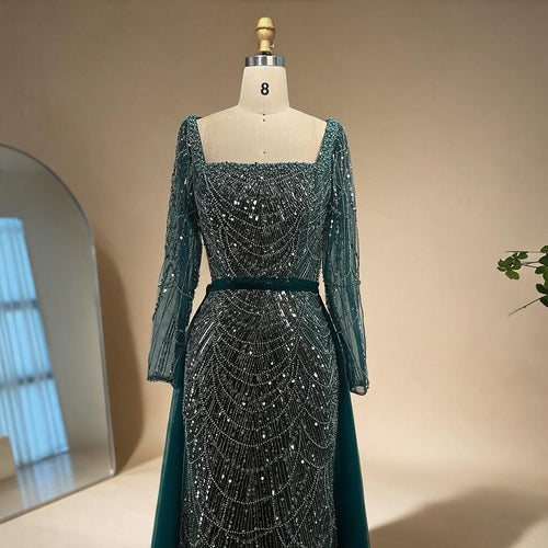 Elegant Dubai Sage Green Mermaid Evening Dress with Cape Sleeves Beaded Formal Gown Zapdress 2025 Customized DLA72160A (ZD17330)