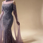 Zapdress Dubai Purple Mermaid Cape Sleeves Beaded Long Evening Dress 2025 For Formal Occasion DLA71992 Customized (ZD17372)