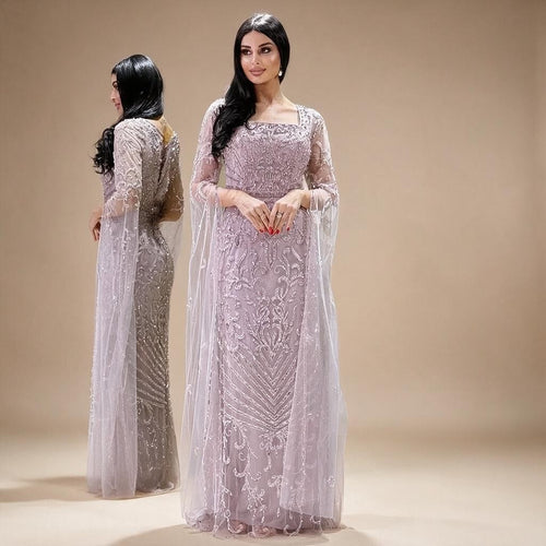 Zapdress 2026 Dubai Pink Mermaid Long Evening Dress with Beaded Cape Gown for Wedding Occasion DLA72400A Customized (ZD17244)