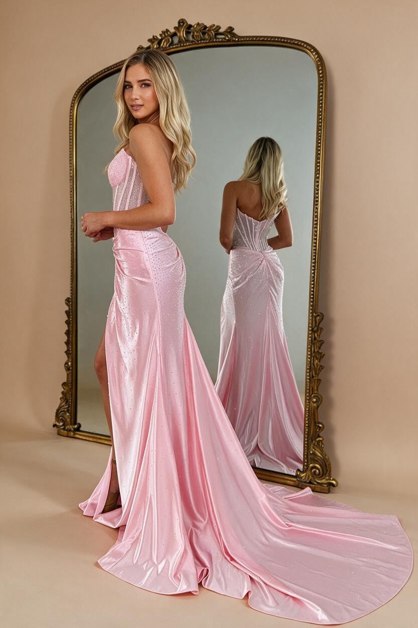 Gorgeous Sparkly Mermaid Strapless Long Beaded Prom Dress with Leg Slit - view 2