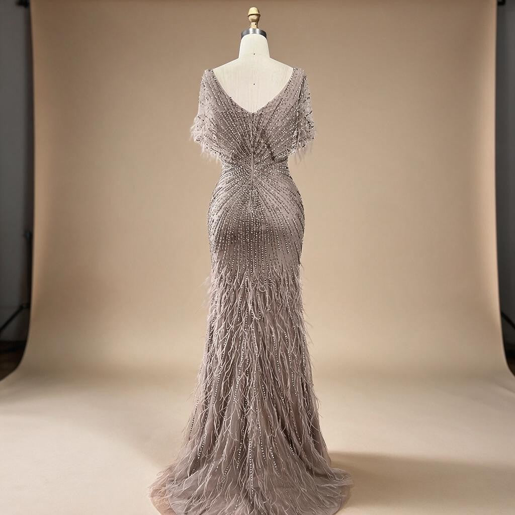 Zapdress Brown Mermaid Beaded Feathers Evening Dresses Elegant Party Gowns for Women DLA71323 Customized (ZD17329)