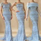 Zapdress Blue Mermaid Beaded Evening Dresses with Detachable Sleeves Elegant Party Gowns for Women DLA72714 Customized (ZD17361)