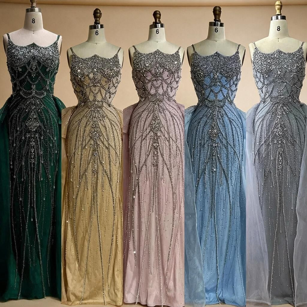 Zapdress Pink Spaghetti Strap Mermaid Beaded Evening Dresses with Overskirt Formal Party Gowns for Women DLA72810 Customized (ZD17232)