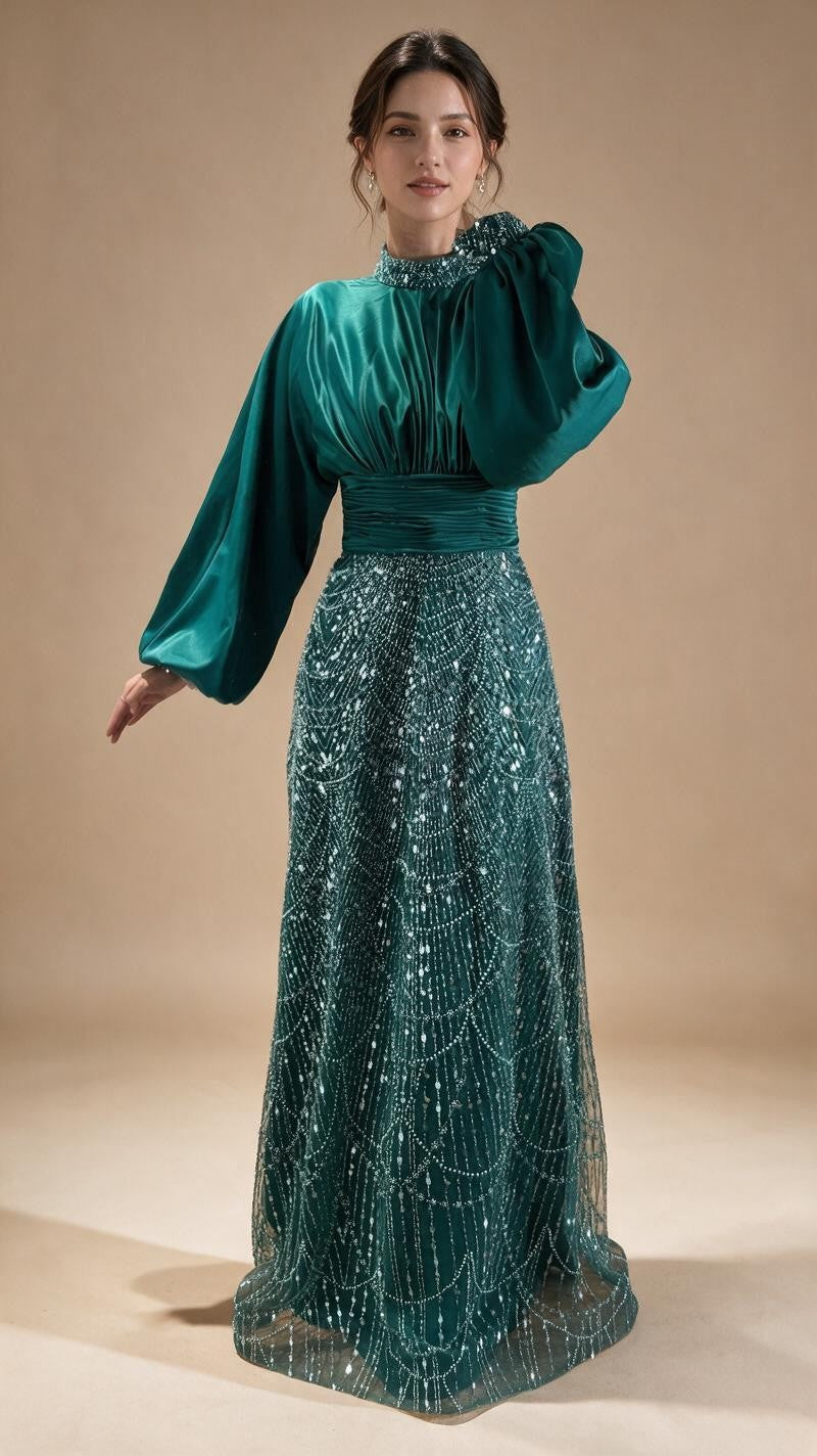 Zapdress 2026 Elegant Mauve Muslim Evening Gowns Dubai High Neck Full Sleeve Formal Party Dress for Women DLA73676 Customized (ZD17173)