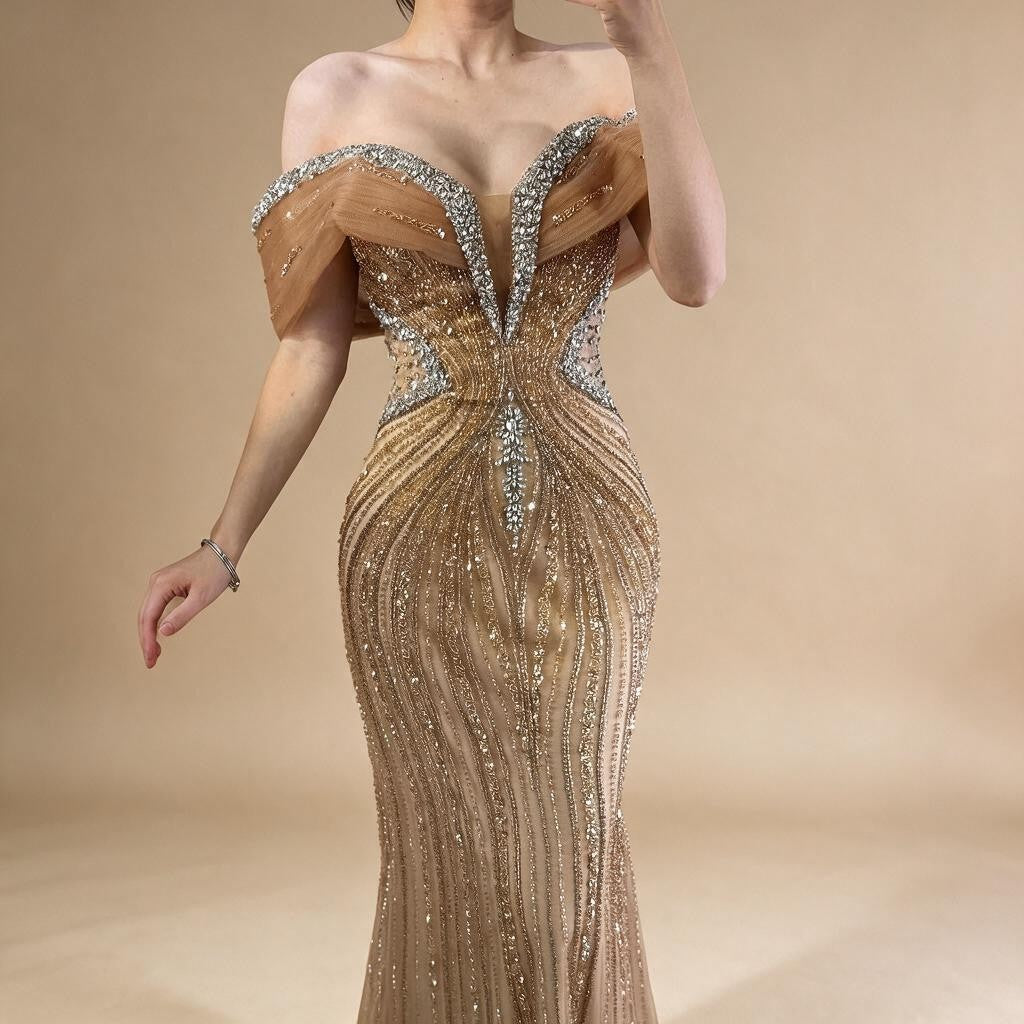 Zapdress Customized Gold Mermaid Evening Dress 2026 Luxury Beaded Party Gowns for Women DLA73142A (ZD17363)