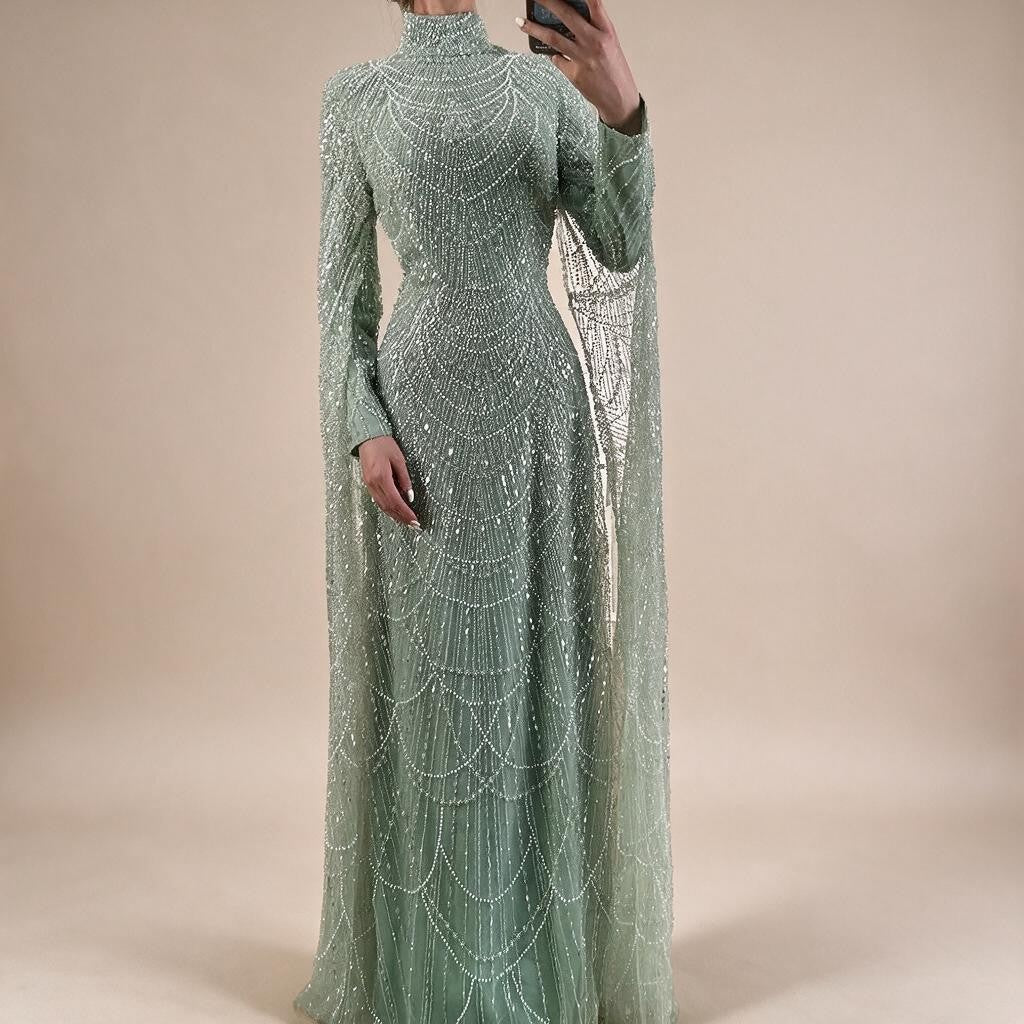 Zapdress White High Neck Long Sleeve Mermaid Evening Dress 2026 Party Gowns for Women DLA72591 Customized (ZD17255)