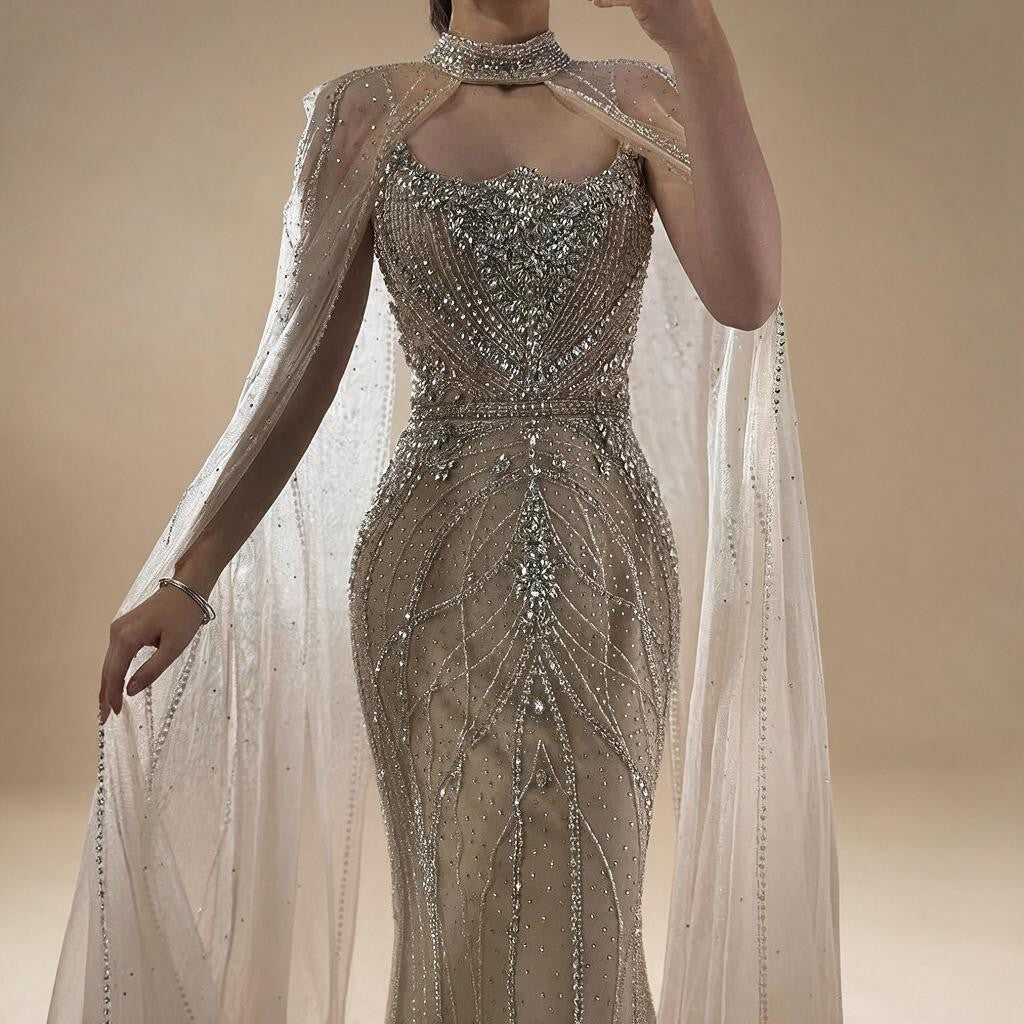 Zapdress 2025 Pink Strapless Mermaid Beaded Evening Dress with Cape Wedding Party Gowns for Women DLA73195 Customized (ZD17274)