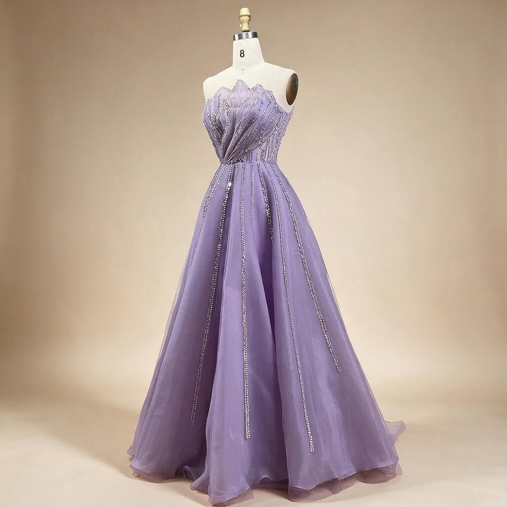 Zapdress Lilac Strapless A-line Beaded Evening Prom Dresses 2025 Graduation Party Gowns For Women DLA71643 Customized (ZD17324)