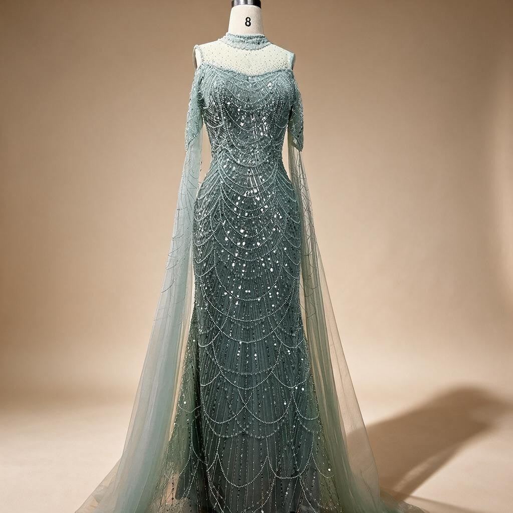 Zapdress Dubai Purple Mermaid Cape Sleeves Beaded Long Evening Dress 2025 For Formal Occasion DLA71992 Customized (ZD17372)