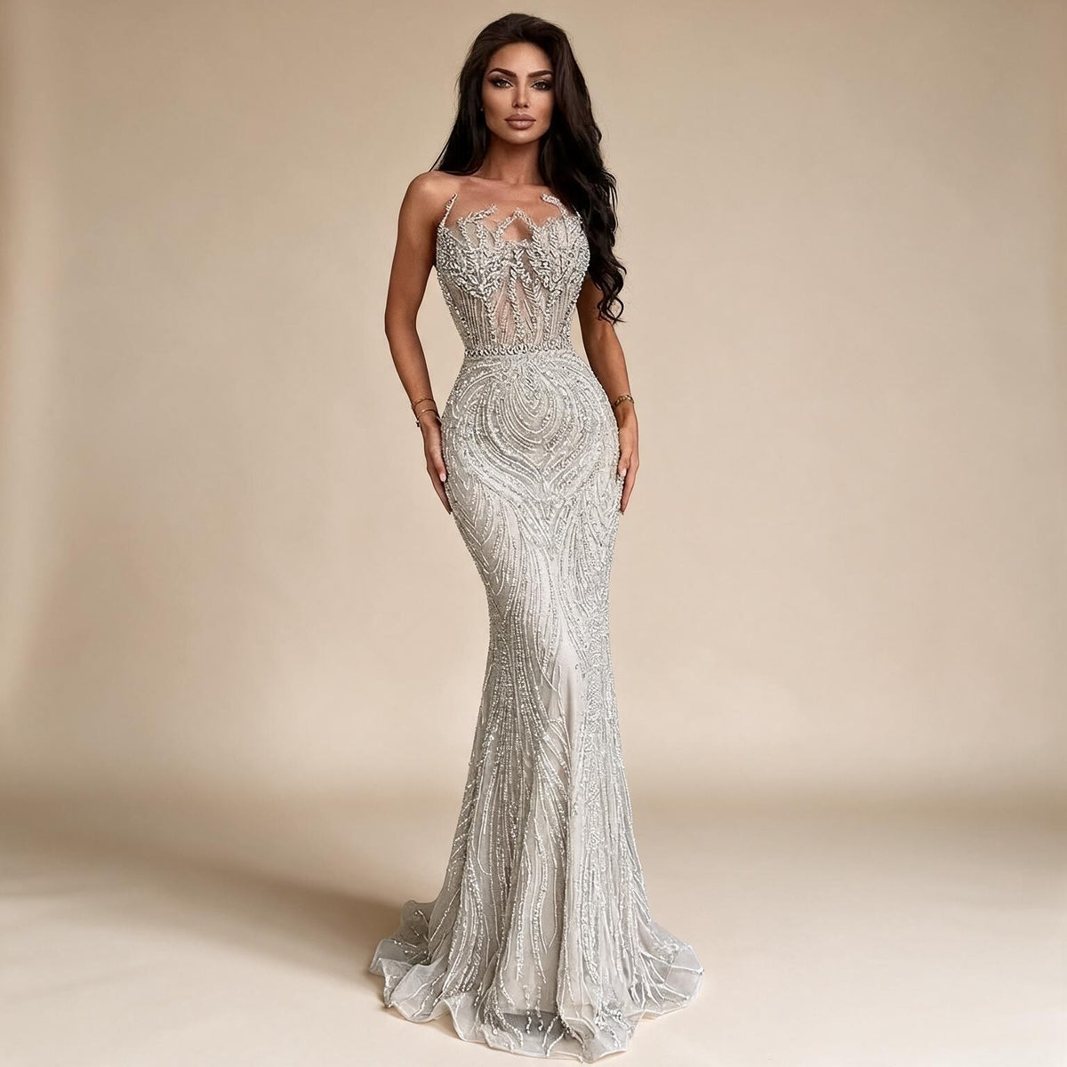 Zapdress 2026 Nude Corset Mermaid Crystal Beaded Evening Dress 2026 Wedding Party Formal Gowns for Women DLA73661 Customized (ZD17388)
