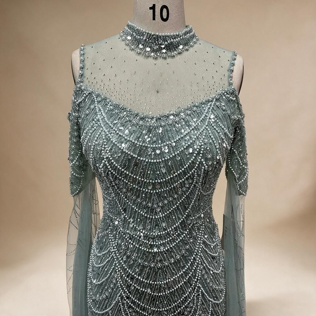 Zapdress Dubai Purple Mermaid Cape Sleeves Beaded Long Evening Dress 2025 For Formal Occasion DLA71992 Customized (ZD17372)