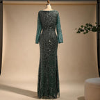 Zapdress Green Square Collar Long Sleeve Mermaid Pearls Beaded Evening Party Gown Overskirt Dress DLA72032N Customized (ZD17342)