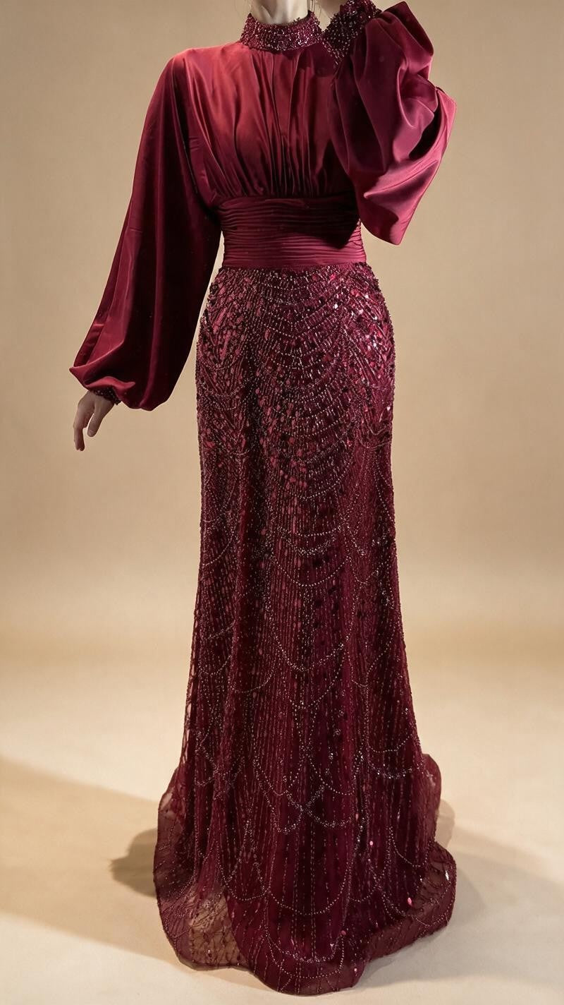 Zapdress 2026 Elegant Mauve Muslim Evening Gowns Dubai High Neck Full Sleeve Formal Party Dress for Women DLA73676 Customized (ZD17173)