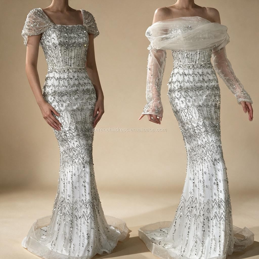 Zapdress Blue Mermaid Beaded Evening Dresses with Detachable Sleeves Elegant Party Gowns for Women DLA72714 Customized (ZD17361)