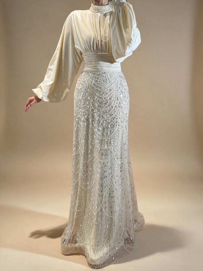 Zapdress 2026 Elegant Mauve Muslim Evening Gowns Dubai High Neck Full Sleeve Formal Party Dress for Women DLA73676 Customized (ZD17173)