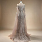 Zapdress Dubai Purple Mermaid Cape Sleeves Beaded Long Evening Dress 2025 For Formal Occasion DLA71992 Customized (ZD17372)