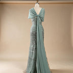Zapdress 2026 Customized Nude Mermaid Sleeveless Evening Dress with Long Cape Dubai Wedding Party Gowns for Women DLA72126B (ZD17331)