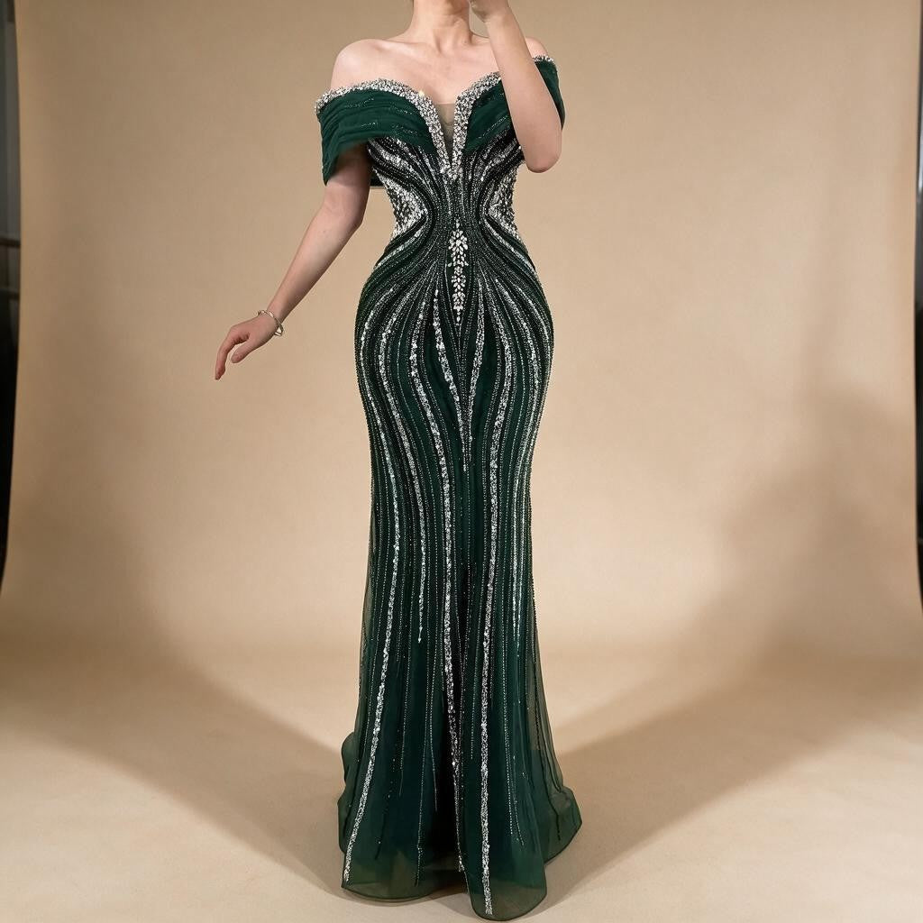 Zapdress Customized Gold Mermaid Evening Dress 2026 Luxury Beaded Party Gowns for Women DLA73142A (ZD17363)