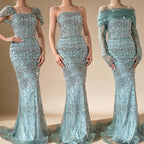 Zapdress Blue Mermaid Beaded Evening Dresses with Detachable Sleeves Elegant Party Gowns for Women DLA72714 Customized (ZD17361)