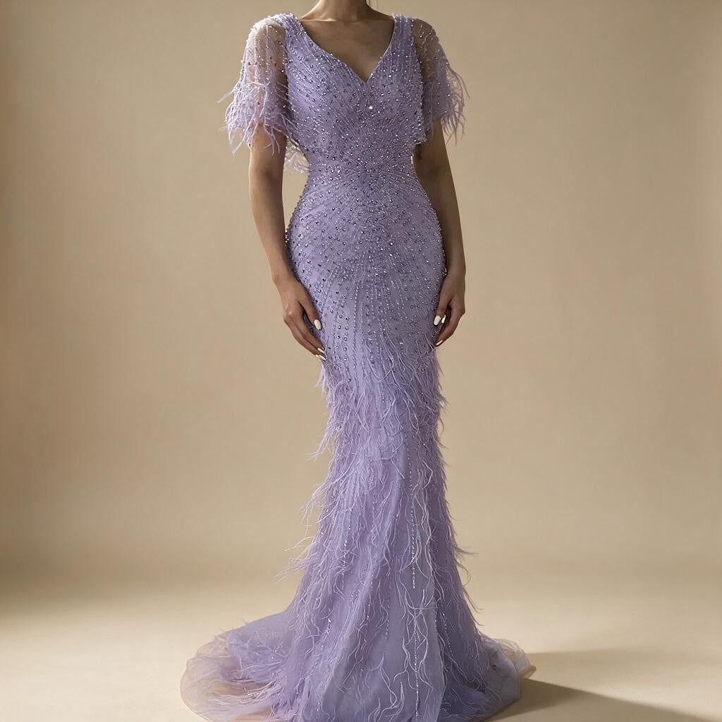 Zapdress Brown Mermaid Beaded Feathers Evening Dresses Elegant Party Gowns for Women DLA71323 Customized (ZD17329)