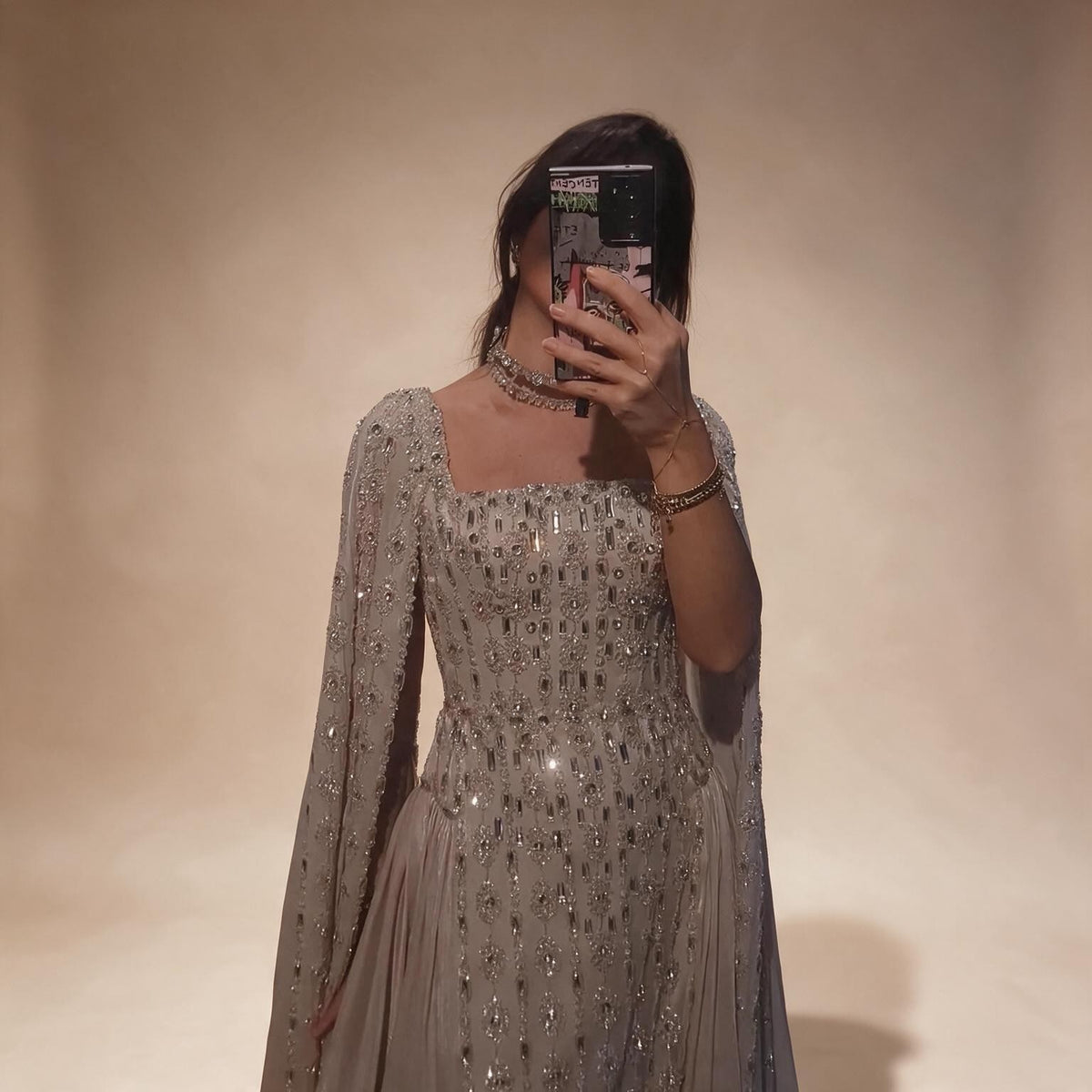 Zapdress Luxury Beaded Evening Gown Elegant Cape Sleeve Square Neck Muslim Wedding Party Dress 2026 DLA73272 Customized (ZD17380)