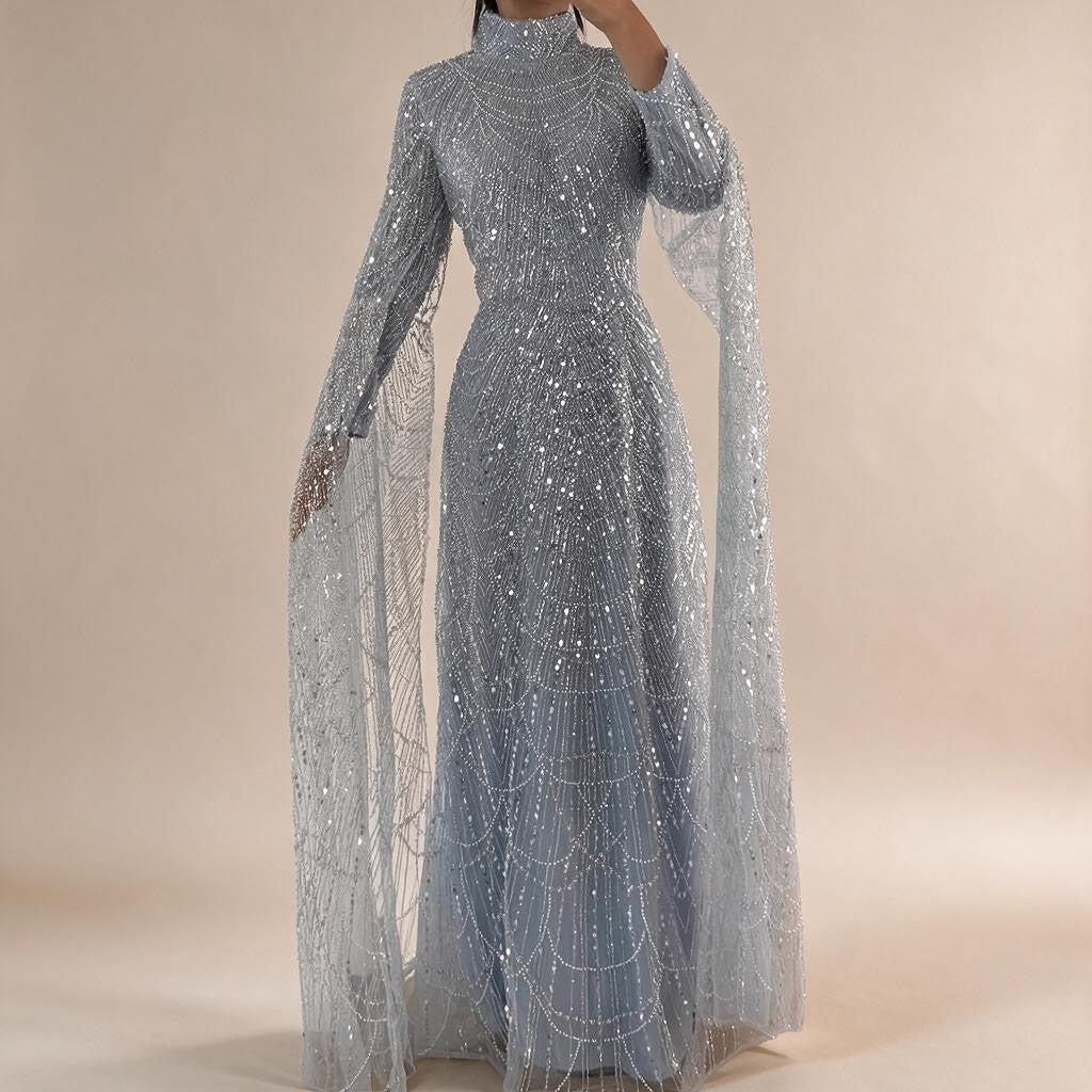 Zapdress White High Neck Long Sleeve Mermaid Evening Dress 2026 Party Gowns for Women DLA72591 Customized (ZD17255)