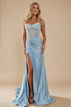 Gorgeous Sparkly Mermaid Strapless Long Beaded Prom Dress with Leg Slit - view 6