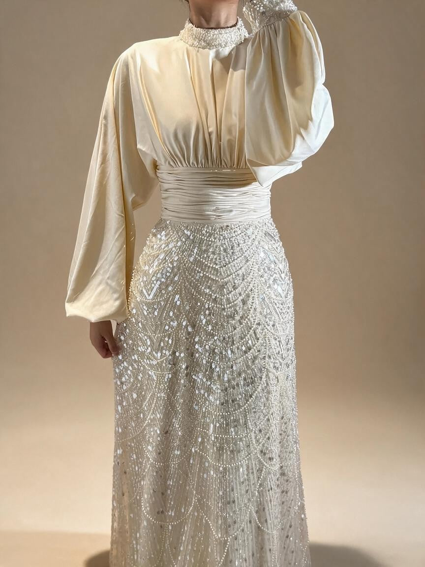 Zapdress 2026 Elegant Mauve Muslim Evening Gowns Dubai High Neck Full Sleeve Formal Party Dress for Women DLA73676 Customized (ZD17173)