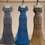 Zapdress Blue Mermaid Beaded Evening Dresses with Detachable Sleeves Elegant Party Gowns for Women DLA72714 Customized (ZD17361)