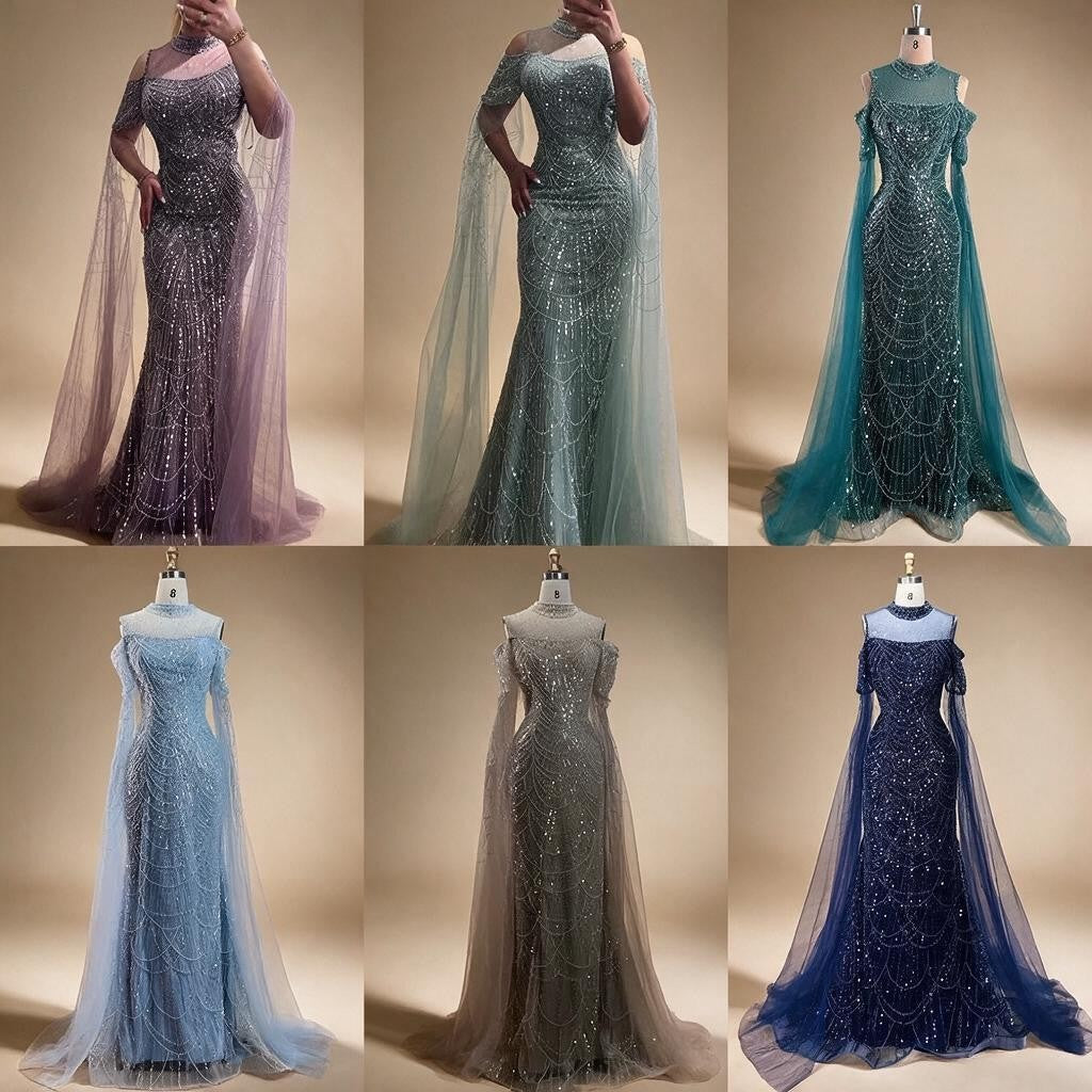 Zapdress Dubai Purple Mermaid Cape Sleeves Beaded Long Evening Dress 2025 For Formal Occasion DLA71992 Customized (ZD17372)