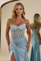 Gorgeous Sparkly Mermaid Strapless Long Beaded Prom Dress with Leg Slit - view 7