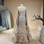 Elegant Dubai Sage Green Mermaid Evening Dress with Cape Sleeves Beaded Formal Gown Zapdress 2025 Customized DLA72160A (ZD17330)