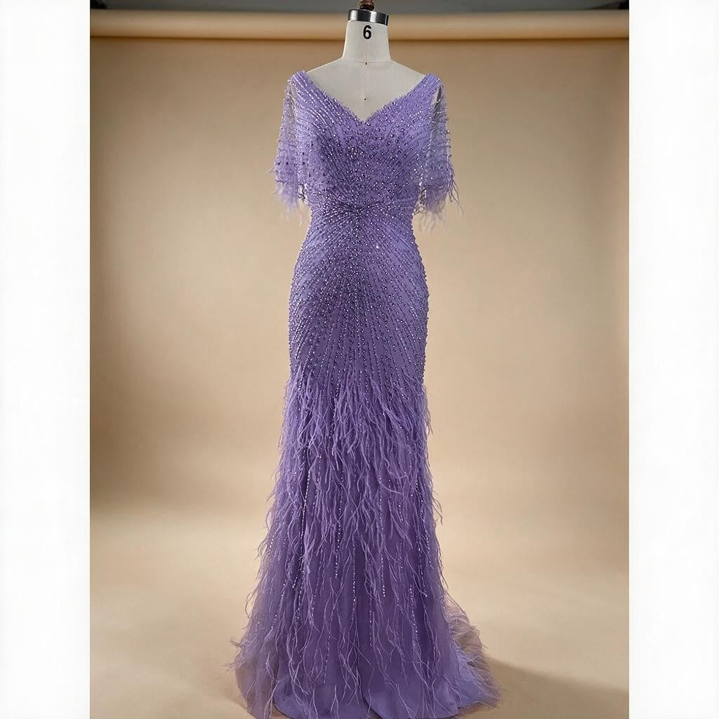 Zapdress Brown Mermaid Beaded Feathers Evening Dresses Elegant Party Gowns for Women DLA71323 Customized (ZD17329)