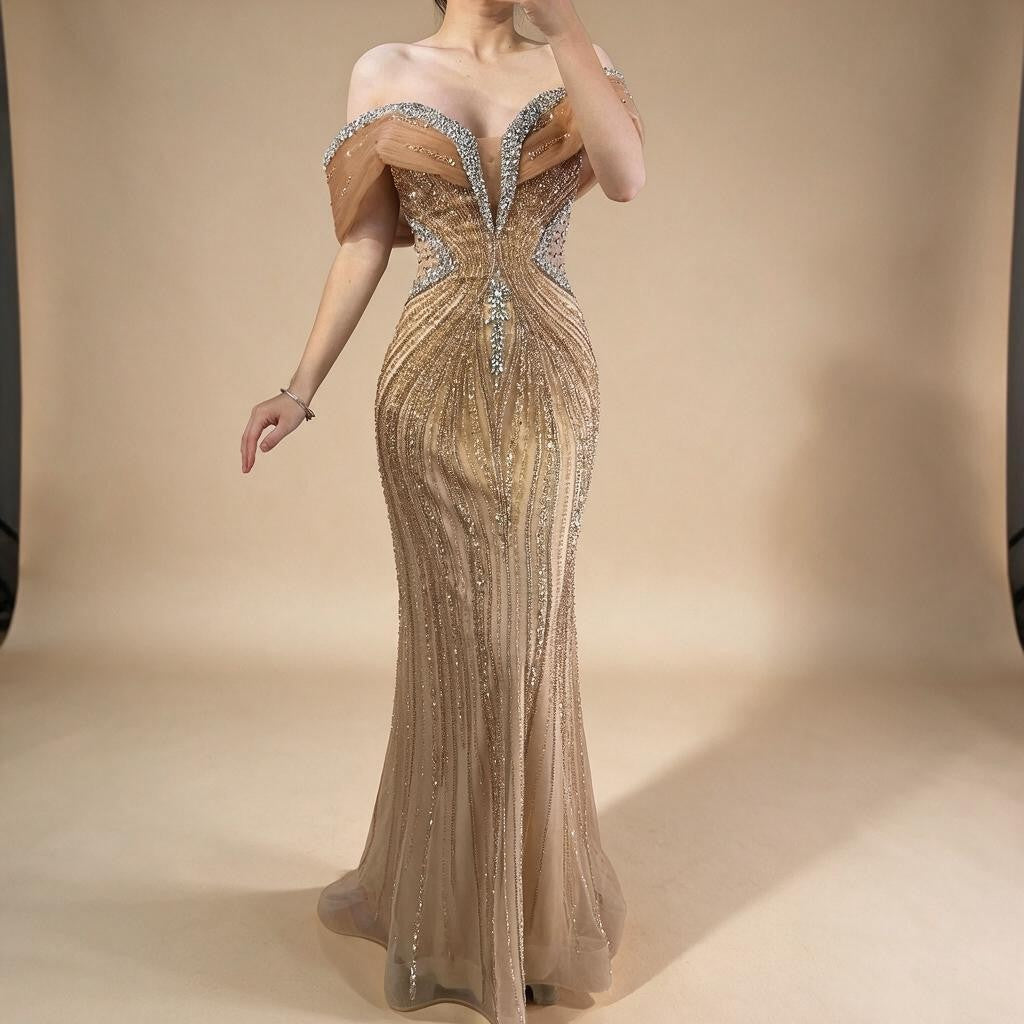 Zapdress Customized Gold Mermaid Evening Dress 2026 Luxury Beaded Party Gowns for Women DLA73142A (ZD17363)