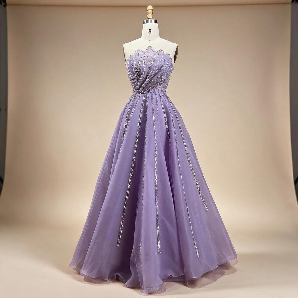 Zapdress Lilac Strapless A-line Beaded Evening Prom Dresses 2025 Graduation Party Gowns For Women DLA71643 Customized (ZD17324)